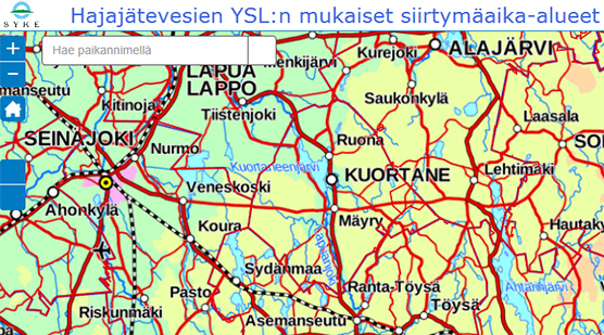 Hajajätevesien 100m siirtymäaika-alueiden karttapalvelu